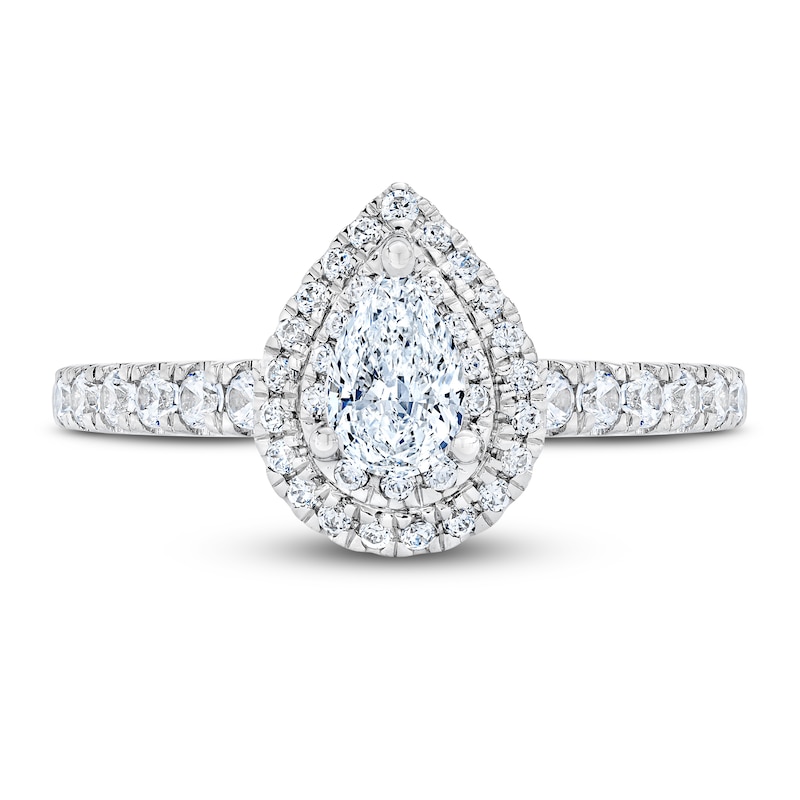 Main Image 3 of Previously Owned Royal Asscher Diamond Engagement Ring 1 ct tw Pear-shaped/Round 14K White Gold