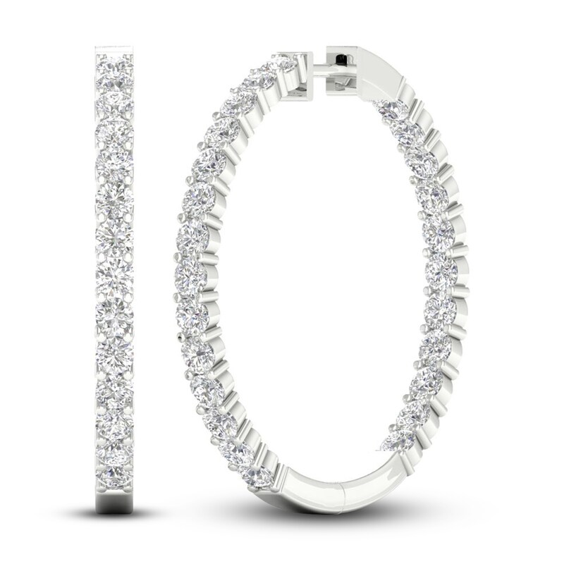Main Image 1 of Previously Owned Lab-Grown Diamond Hoop Earrings 5 ct tw Round 14K White Gold