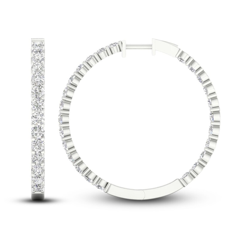 Main Image 3 of Previously Owned Lab-Grown Diamond Hoop Earrings 5 ct tw Round 14K White Gold