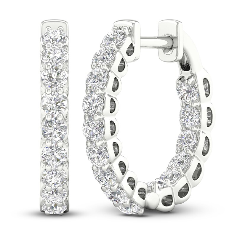 Main Image 2 of Previously Owned Lab-Grown Diamond Inside-Out Hoop Earrings 1 ct tw 14K White Gold