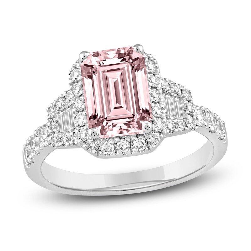 Main Image 1 of Previously Owned Radiant-Cut Pink & White Lab-Created Diamond Engagement Ring 2-3/4 ct tw 14K White Gold