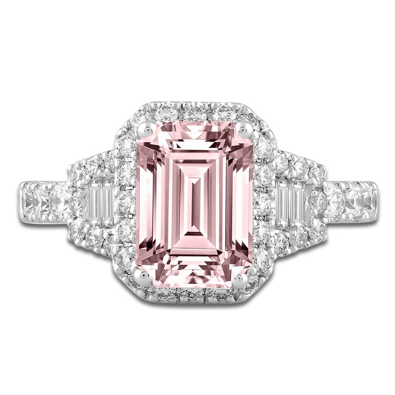 Main Image 3 of Previously Owned Radiant-Cut Pink & White Lab-Created Diamond Engagement Ring 2-3/4 ct tw 14K White Gold