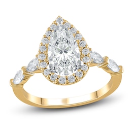 Previously Owned Lab-Grown Diamond Engagement Ring 2-1/4 ct tw Pear/Round 14K Yellow Gold