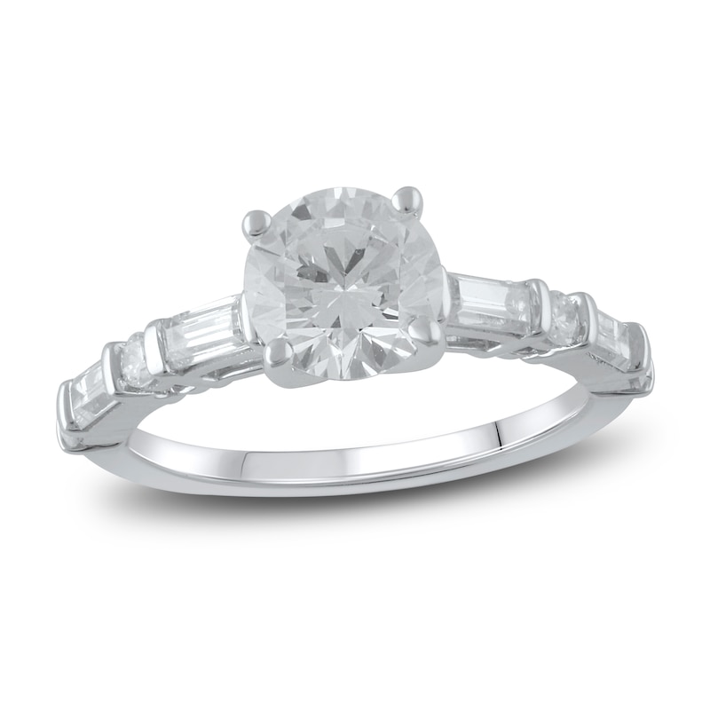 Main Image 1 of Previously Owned Lab-Grown Diamond Engagement Ring 2 ct tw Round/Emerald 14K White Gold