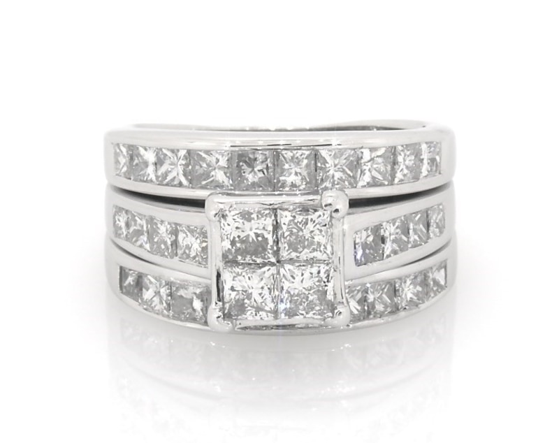 Previously Owned Princess-Cut Quad Diamond Bridal Set -/ ct tw 14K White Gold Size