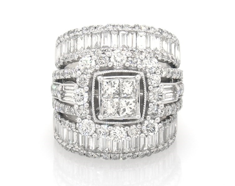 Main Image 1 of Previously Owned Princess-Cut Quad Diamond Bridal Set 3-7/8 ct tw 14K White Gold Size 5