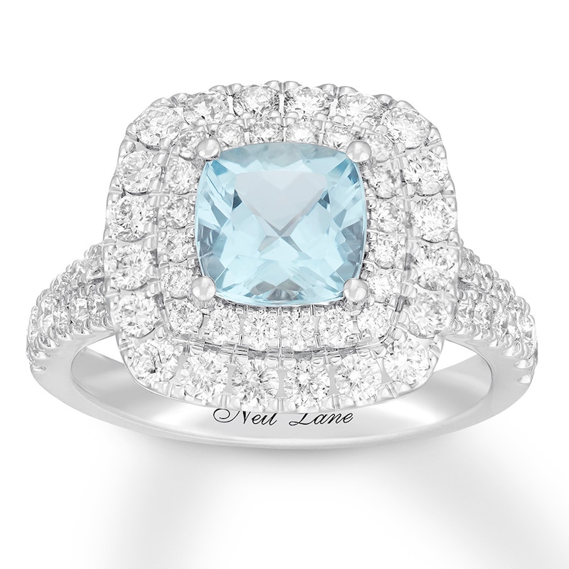 Main Image 1 of Previously Owned Neil Lane Aquamarine Ring 1-1/4 ct tw Diamonds 14K White Gold