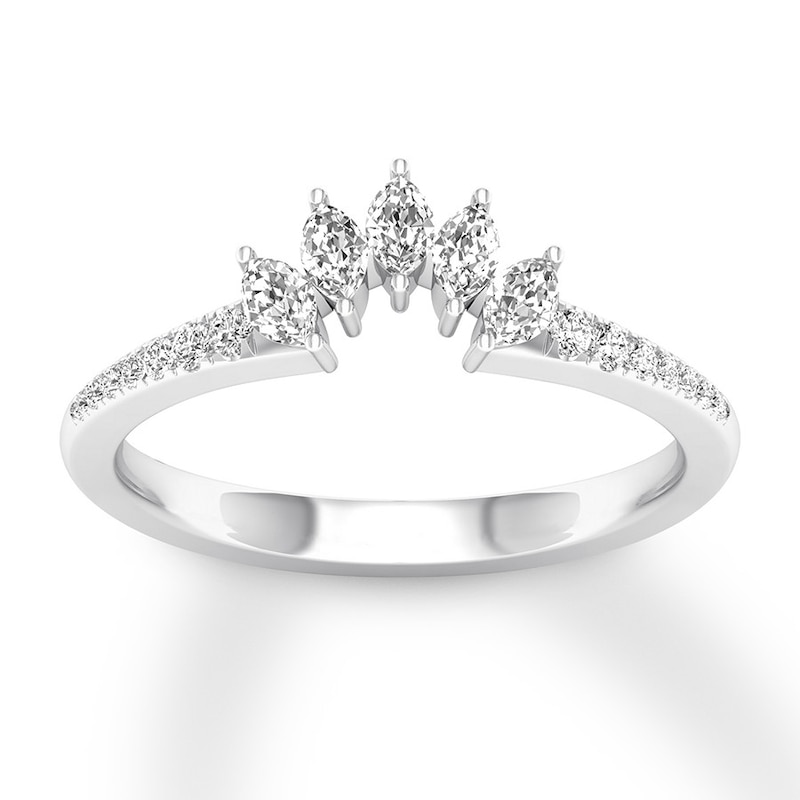 Main Image 1 of Previously Owned Diamond Contour Ring 1/3 ct tw Marquise/Round 14K White Gold