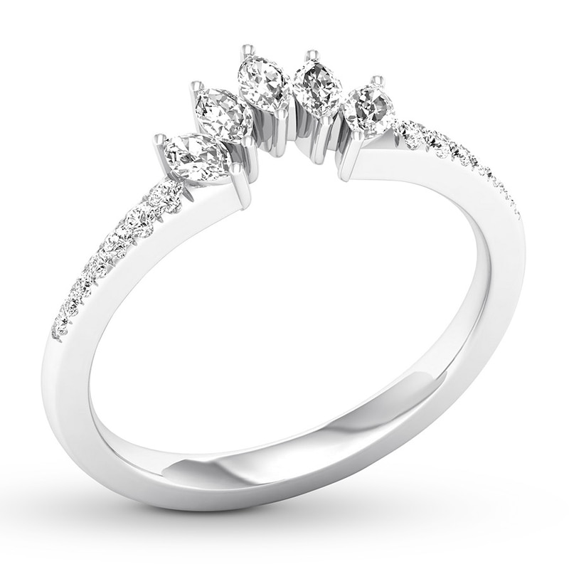 Main Image 4 of Previously Owned Diamond Contour Ring 1/3 ct tw Marquise/Round 14K White Gold