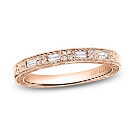 Previously Owned Kirk Kara Engraved Diamond Wedding Band 1/8 ct tw Baguette/Round 14K Rose Gold