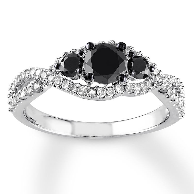 Main Image 1 of Previously Owned Black & White Diamond Ring 1 ct tw Round-cut 14K White Gold