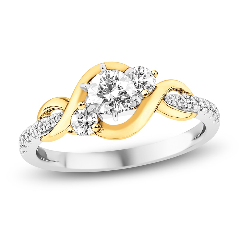 Main Image 1 of Previously Owned Three-Stone Diamond Engagement Ring 5/8 ct tw Round 14K Two-Tone Gold