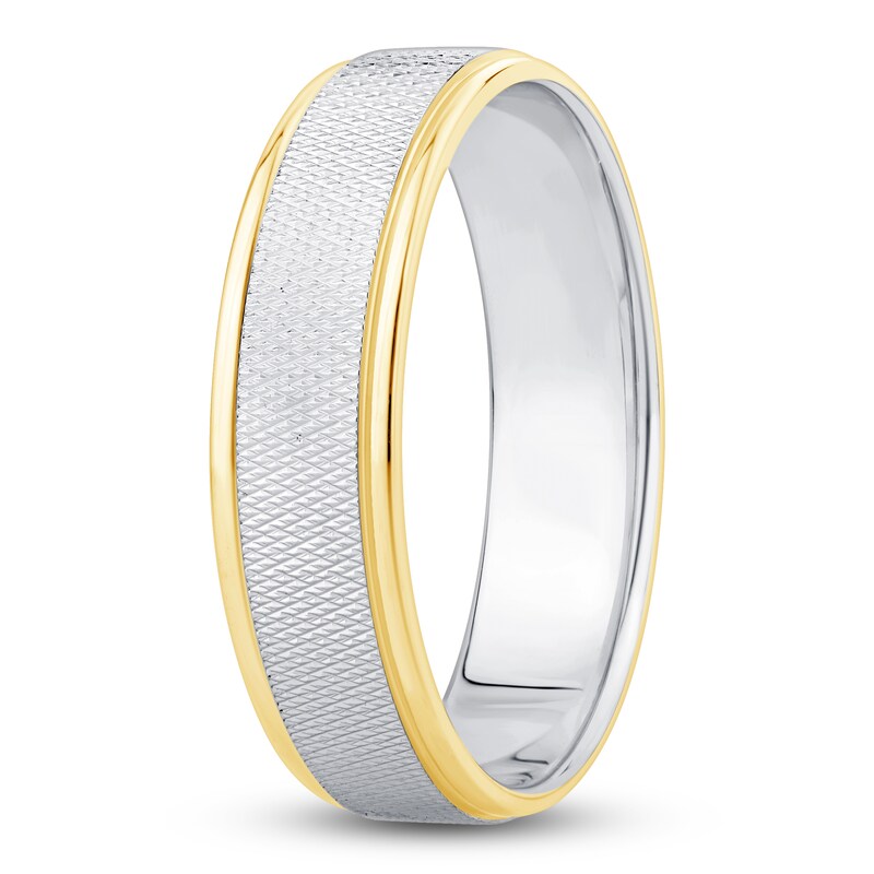 Main Image 2 of Previously Owned Men's High-Polish Textured Wedding Band 14K Two-Tone Gold 5.5mm
