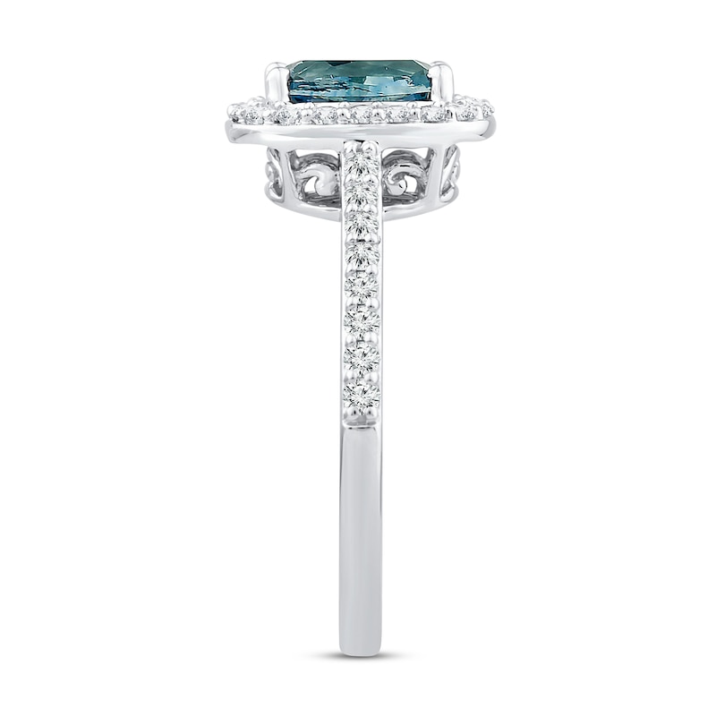 Main Image 3 of Previously Owned Montana Blue Cushion-Cut Natural Sapphire Ring 3/8 ct tw Round Diamonds 14K White Gold