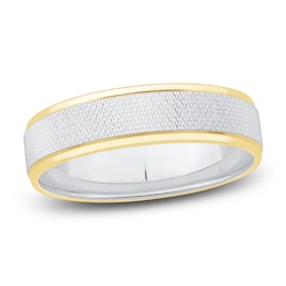 Previously Owned Men's High-Polish Textured Wedding Band 14K Two-Tone Gold 5.5mm