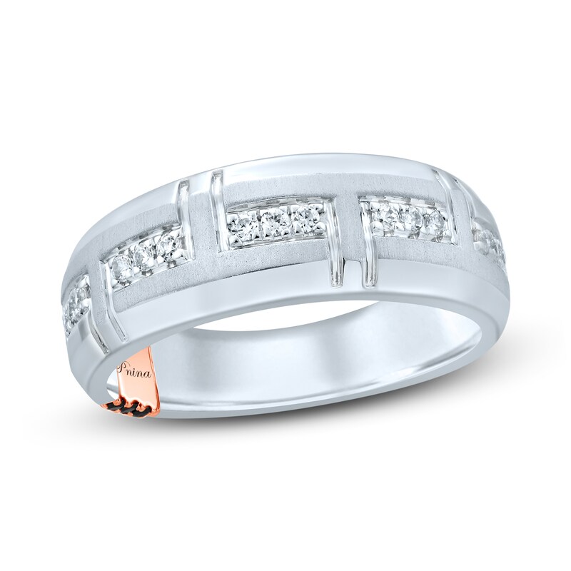 Main Image 1 of Previously Owned Pnina Tornai Committed To Love Men's Diamond Wedding Band 1/4 ct tw Round 14K White Gold