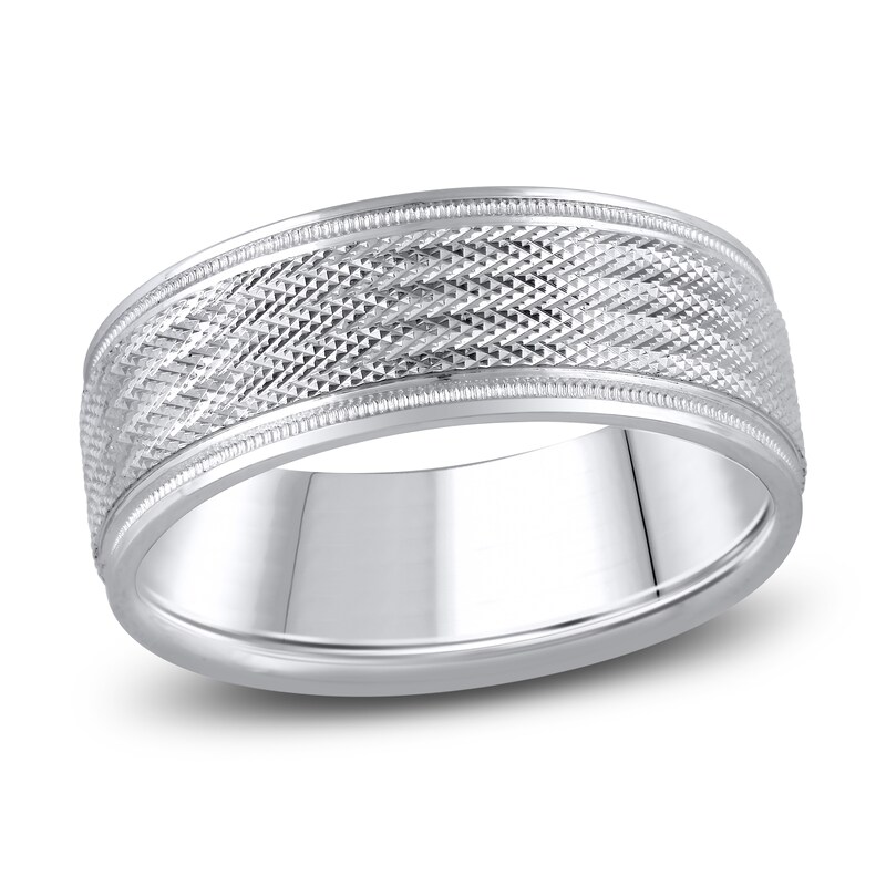 Main Image 1 of Previously Owned Men's Diamond-Cut Wedding Band 14K White Gold 8.0mm