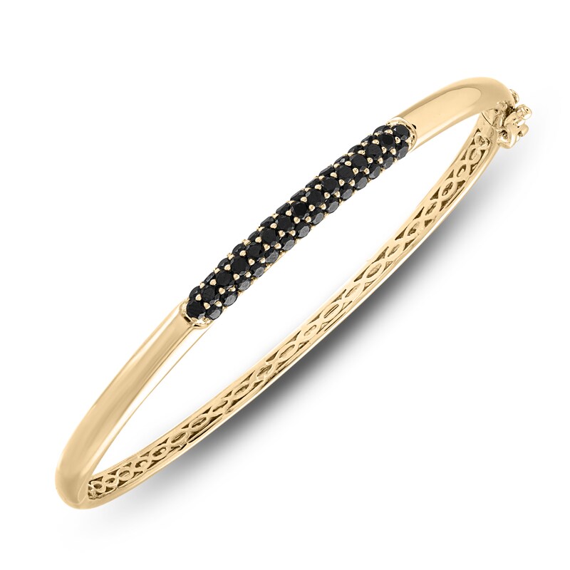 Main Image 3 of Previously Owned Black Diamond Bangle Bracelet 1-1/2 ct tw Round 14K Yellow Gold "