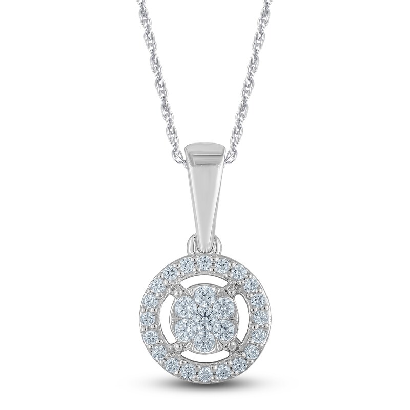 Main Image 1 of Previously Owned Diamond Halo Pendant Necklace 1/6 ct tw 10K White Gold