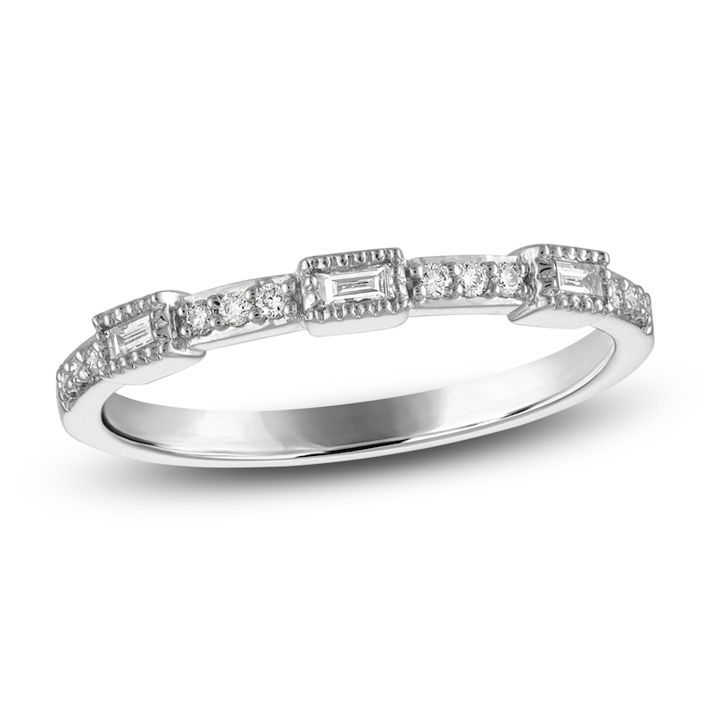 Main Image 1 of Previously Owned Round & Baguette-Cut Diamond Stackable Anniversary Band 1/8 ct tw 14K White Gold