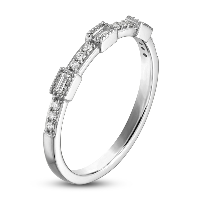 Main Image 2 of Previously Owned Round & Baguette-Cut Diamond Stackable Anniversary Band 1/8 ct tw 14K White Gold