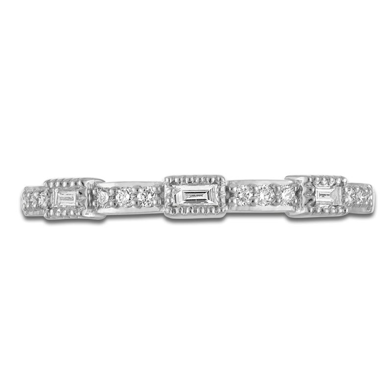 Main Image 3 of Previously Owned Round & Baguette-Cut Diamond Stackable Anniversary Band 1/8 ct tw 14K White Gold