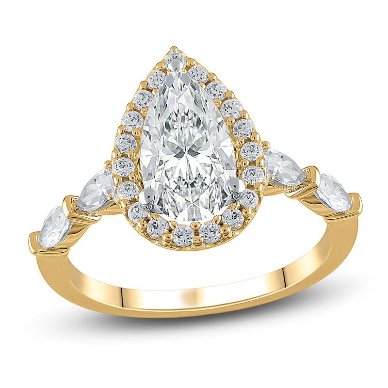 Main Image 1 of Previously Owned Lab-Grown Diamond Engagement Ring 2-1/4 ct tw Pear/Round 14K Yellow Gold
