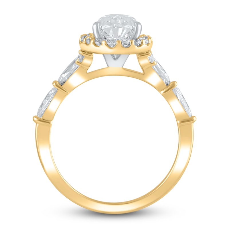 Main Image 2 of Previously Owned Lab-Grown Diamond Engagement Ring 2-1/4 ct tw Pear/Round 14K Yellow Gold
