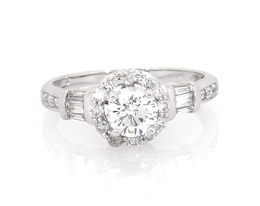 Previously Owned Round-Cut Diamond Halo Engagement Ring 1 ct tw 14K White Gold Size 6.25