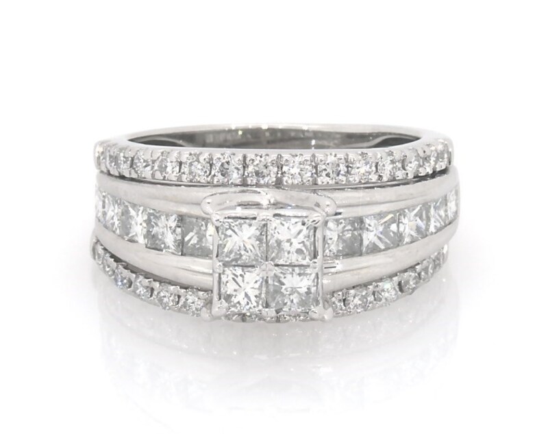 Main Image 1 of Previously Owned Princess-Cut Quad Diamond Bridal Set 1-7/8 ct tw 14K White Gold Size 6.25