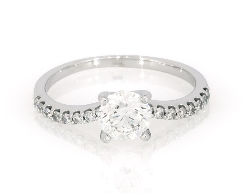 Main Image 1 of Previously Owned Round-Cut Diamond Engagement Ring 1 ct tw 14K White Gold Size 7.75