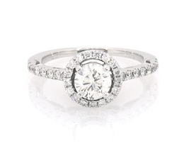 Previously Owned Round-Cut Diamond Halo Engagement Ring 1 ct tw 14K White Gold Size 5