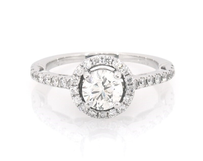 Main Image 1 of Previously Owned Round-Cut Diamond Halo Engagement Ring 1 ct tw 14K White Gold Size 5