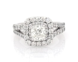 Previously Owned Cushion-Cut Diamond Double Halo Engagement Ring 2-1/2 ct tw 14K White Gold Size 8.25