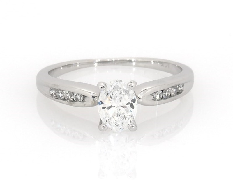 Main Image 1 of Previously Owned Oval-Cut Diamond Engagement Ring 1/2 ct tw 14K White Gold Size 5.5