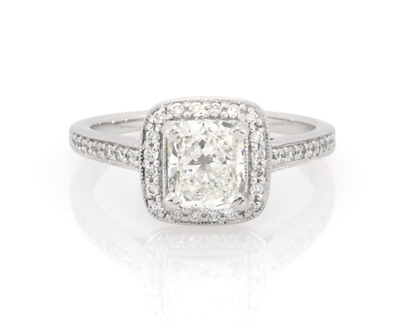 Main Image 1 of Previously Owned Cushion-Cut Diamond Engagement Ring 1-1/8 ct tw 14K White Gold Size 6