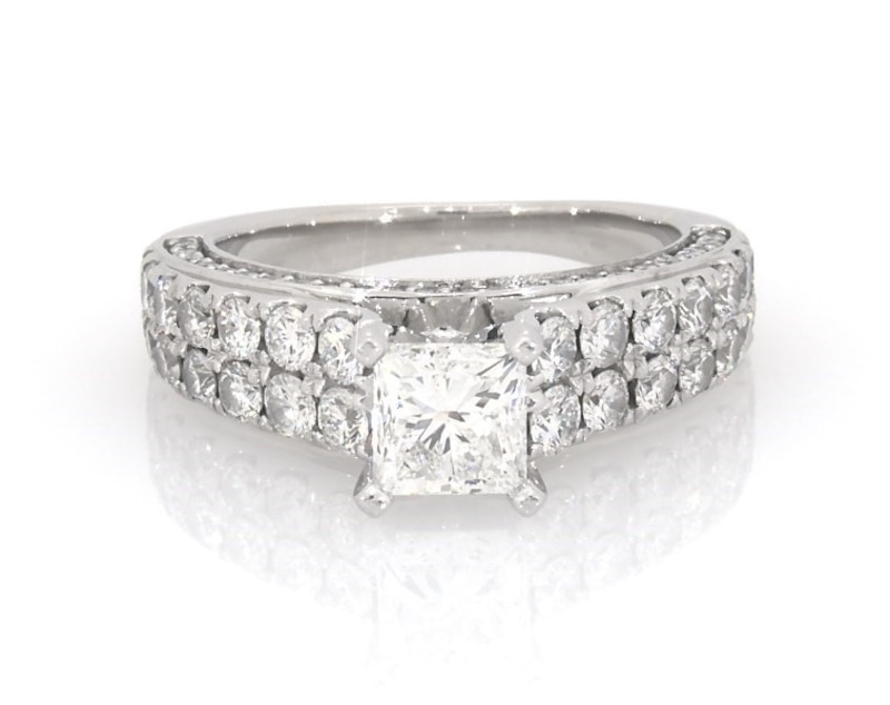 Main Image 1 of Previously Owned Princess-Cut Diamond Engagement Ring 2-1/5 ct tw 14K White Gold Size 5