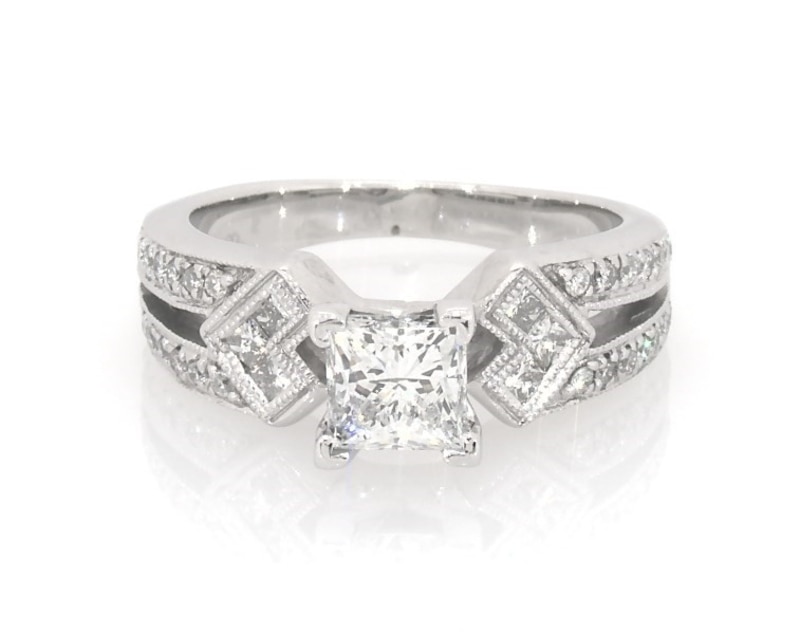 Main Image 1 of Previously Owned Princess-Cut Diamond Engagement Ring 1 ct tw 14K White Gold Size 5.75