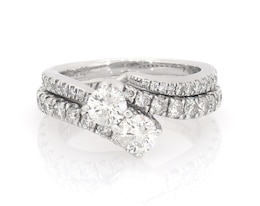 Previously Owned Round-Cut Diamond Two-Stone Bridal Set 1-5/8 ct tw 14K White Gold Size 6.75