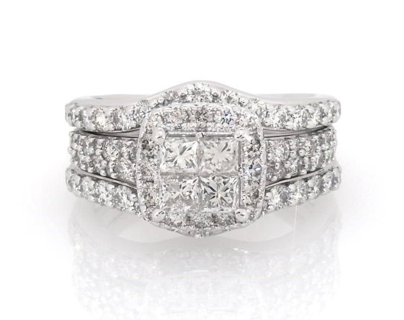 Main Image 1 of Previously Owned Princess-Cut Quad Diamond Bridal Set 2-3/8 ct tw 14K White Gold Size 8