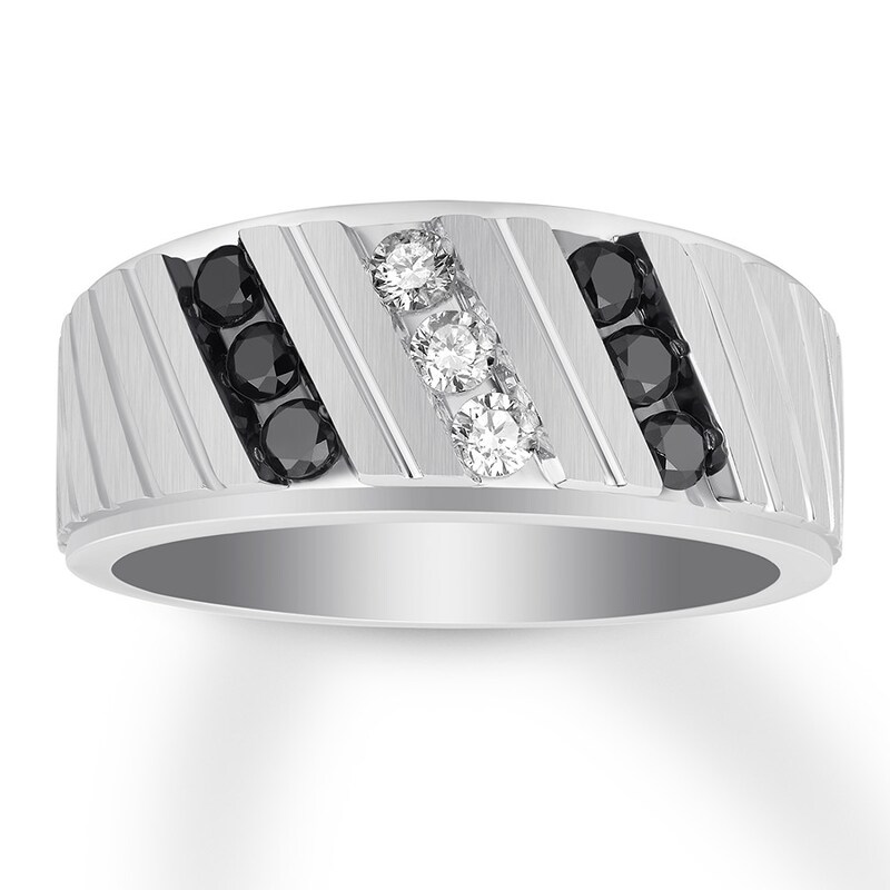 Main Image 1 of Previously Owned Men's Band 1/2 ct tw Black & White Diamonds 14K White Gold