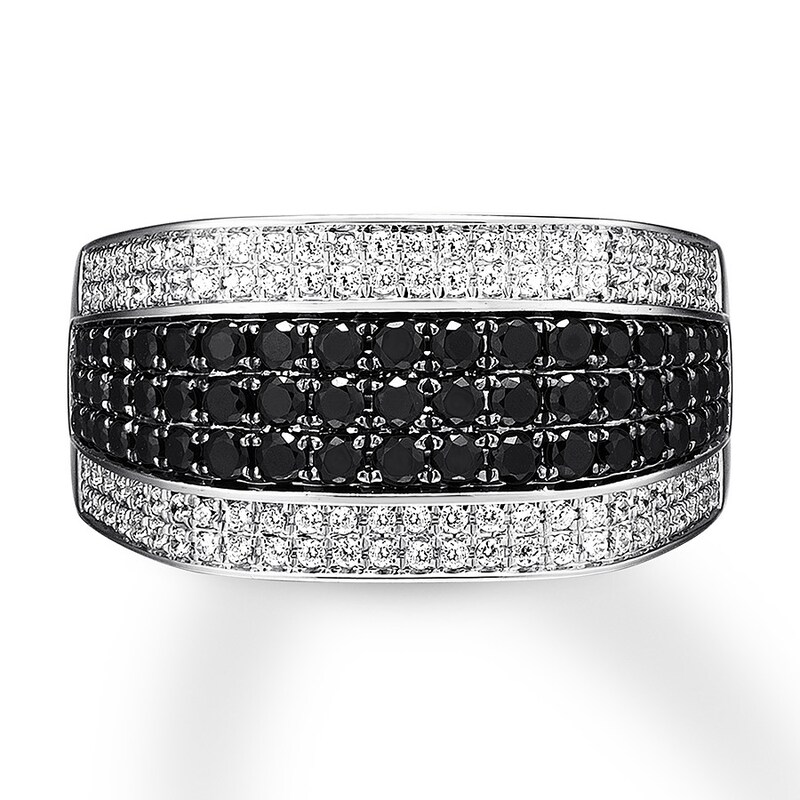 Main Image 1 of Previously Owned Black & White Diamond Men's Ring 1-1/2 ct tw 10K White Gold