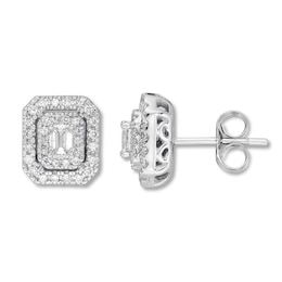 Previously Owned Diamond Earrings 5/8 ct tw Emerald-cut/Round 14K White Gold