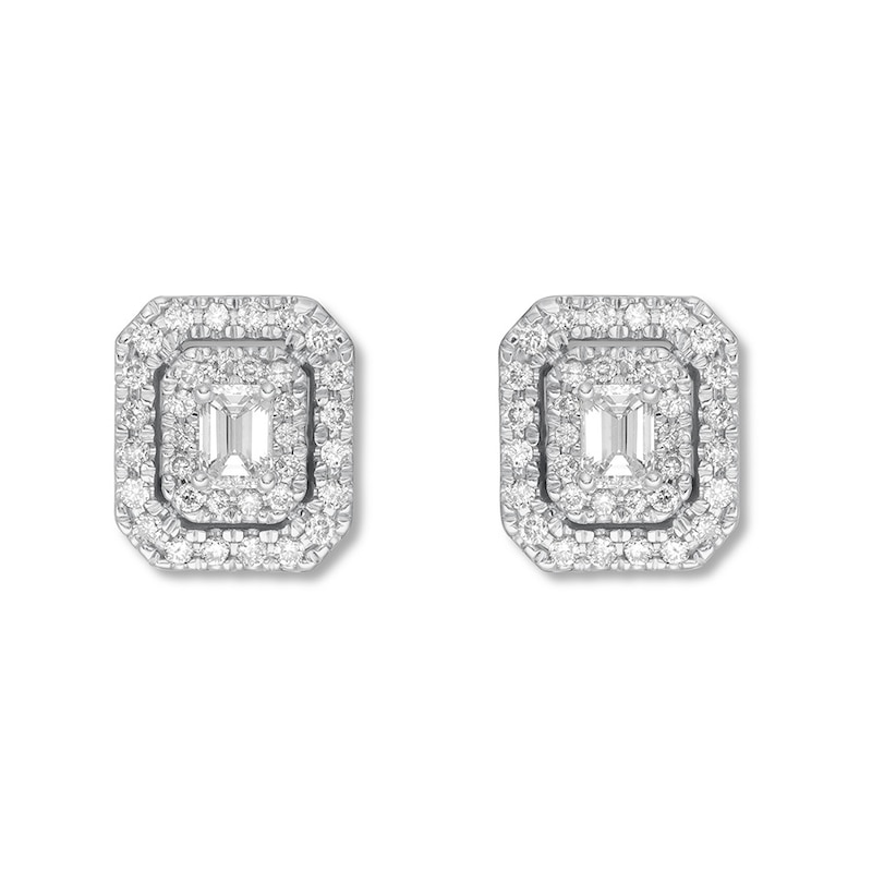 Main Image 2 of Previously Owned Diamond Earrings 5/8 ct tw Emerald-cut/Round 14K White Gold
