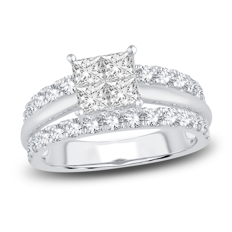Main Image 1 of Previously Owned Diamond Engagement Ring 2 ct tw Princess/Round 14K White Gold
