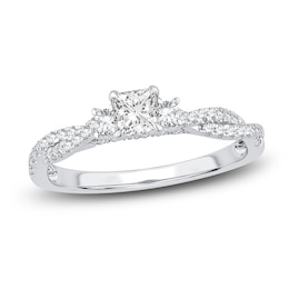 Previously Owned Diamond 3-Stone Engagement Ring 5/8 ct tw Princess/Round 14K White Gold
