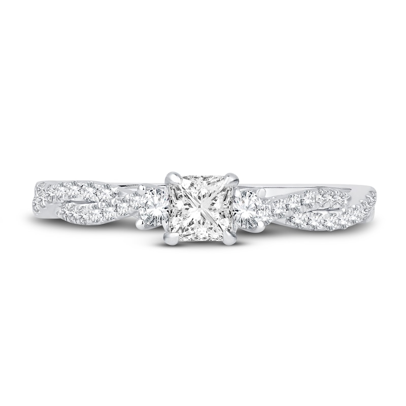Main Image 3 of Previously Owned Diamond 3-Stone Engagement Ring 5/8 ct tw Princess/Round 14K White Gold