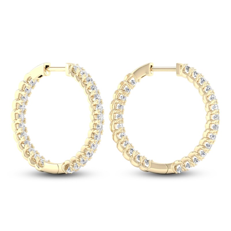 Main Image 2 of Previously Owned Lab-Grown Diamond Hoop Earrings 1-1/2 ct tw 14K Yellow Gold