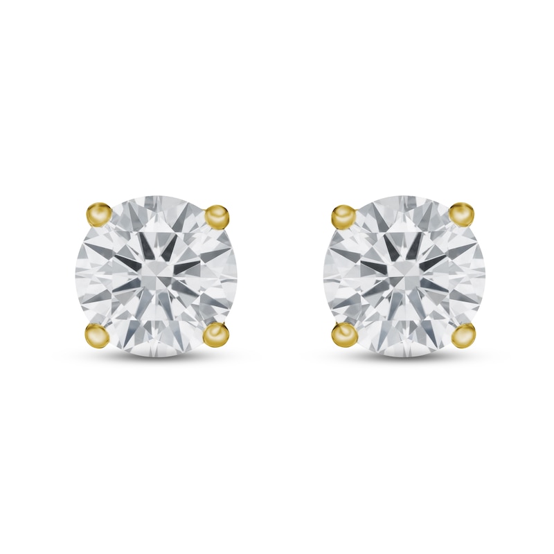 Main Image 2 of Previously Owned Lab-Grown Diamond Solitaire Stud Earrings 1 1/2 ct tw Round 14K Yellow Gold (SI2/F)