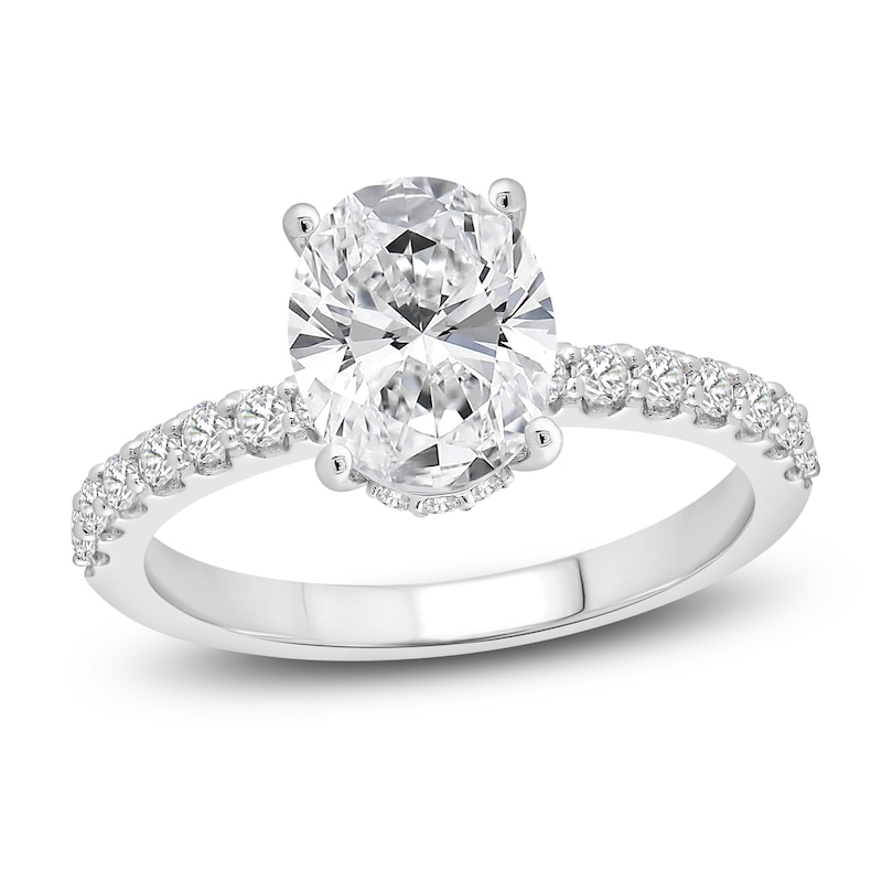 Main Image 1 of Previously Owned Lab-Grown Diamond Engagement Ring 3-1/2 ct tw Oval/Round 14K White Gold